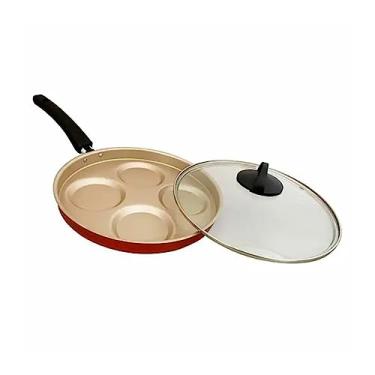 Imagem de Frigideira 4 em 1 Antiaderente com Tampa de Vidro – Divisórias para Ovos, Hambúrgueres e Panquecas, Ideal para Café da Manhã Saudável