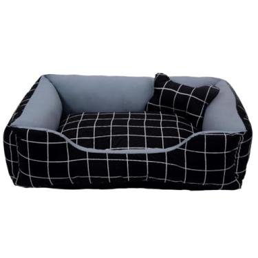 Imagem de Cama Caminha Pet para Cachorro ou Gato Médio 60cm x 47cm Lavável com Fundo Impermeável + Ossinho (Xadrez Cinza)