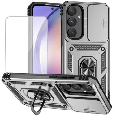 Imagem de Yodueiv Capa para Galaxy A55 5G/para SamsungA55 SM-A556U com protetor de tela de vidro temperado e capa de câmera deslizante, anel magnético suporte de carro capa protetora para Samsung Galaxy A55 5G