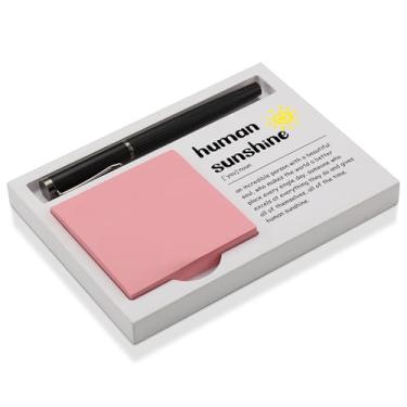 Imagem de Porta-notas de mesa Human Sunshine presente para colega de trabalho professor amigo, bandeja inspiradora de madeira branca para notas e canetas, decoração de escritório de agradecimento para mulheres