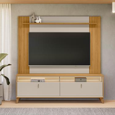 Imagem de Estante Home para TV até 55 Polegadas com LED Extensivel 2 Portas com Pés de Madeira Dubai 18 Tulum Linea Brasil - Tauari/Off White Fosco