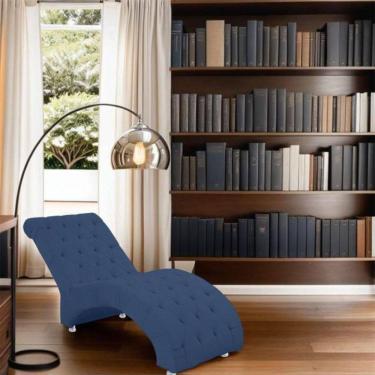 Imagem de Recamier Divã Espreguiçadeira Para Sala Cliníca Elisa Suede Azul Marinho