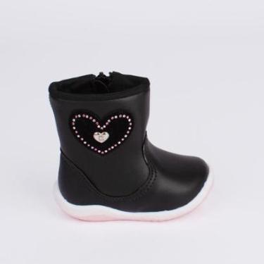 Imagem de Bota Infantil Menina Kidy Soft Preto Coração Baby Confortável Antiderrapante Cano Médio Moderna-Feminino