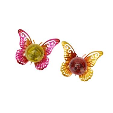 Imagem de WeiLaiKeQi 2 peças de luzes solares em forma de borboleta, decoração de jardim, lâmpadas decorativas artísticas, iluminação solar para quintal, gramado e pátio