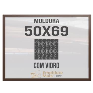 Imagem de Moldura para Quebra Cabeça Cabeca 50x69 1000 peças Com Vidro para Quadro Puzzles Clementoni cor Marrom