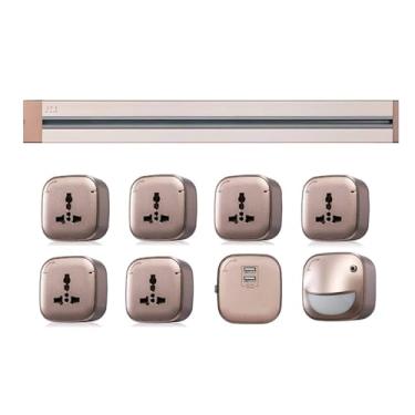 Imagem de Tomada de energia de trilho, tomada de trilho móvel para uso doméstico, régua de energia sem perfuração, tomada de interruptor inteligente de cozinha e escritório,Gold-120cm