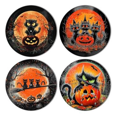 Imagem de TracyArt Decoração de parede de Halloween, presentes de terror - abóboras, gato preto, pôster de Halloween, decoração de terror, 4 peças 30,5 cm