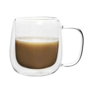 Imagem de Copo De Café De Vidro Com Parede Dupla Isolada Com Alça Para Bebidas Q