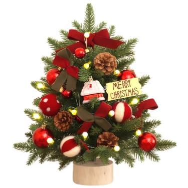 Imagem de Árvore de Natal pequena de mesa, iluminada, 45,7 cm, mini árvore de Natal com ornamentos, decorações artificiais de árvore de Natal para casa, escritório, festa