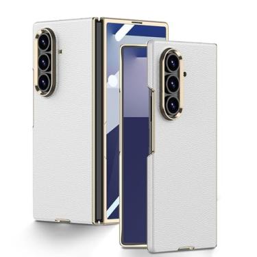 Imagem de POYUFRG Capa galvanizada para Samsung Galaxy Z Fold 7, capa fina de couro executivo de luxo com tela de vidro temperado capa de proteção de lente, branca, Z Fold 7