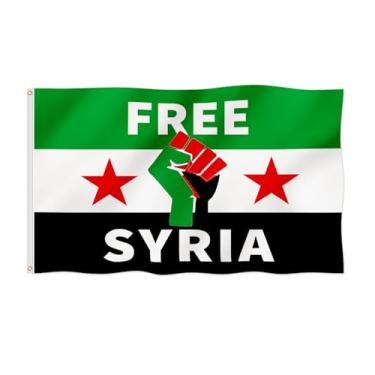 Imagem de Bandeira da Síria Livre Liberdade Síria 3 Estrelas Bandeira Verde 10 x 1,8 m Bandeira Árabe Síria Cor Viva com Ilhós de Latão (Síria Livre 003, 1,2 x 1,8 m)