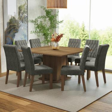 Imagem de Conjunto Sala de Jantar Mesa Tampo de Madeira 8 Cadeiras Rustic/Silver Leila Madesa