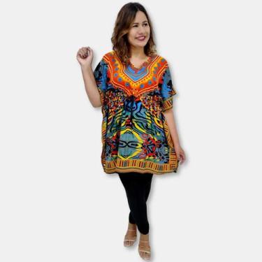 Imagem de Bata Kaftan Indiana Saída de Praia Estampa Étnica Geométrica - Sarat M
