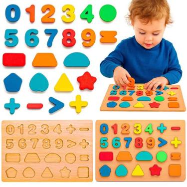 Imagem de Painel Educativo Infantil Colorido Números E Formas Geométricas Em Mad