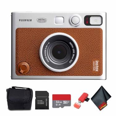 Imagem de FUJIFILM Câmera instantânea híbrida INSTAX MINI EVO (marrom) com cartão de memória de 32 GB + capa para câmera + leitor de cartão USB, SD/microSD + pano de limpeza de microfibra
