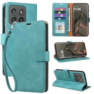 Imagem de JHWVVTF Capa carteira para Motorola Edge 2025 com bloqueio RFID, 4 compartimentos para cartões, fecho magnético protetor à prova de choque, alça de pulso removível e suporte para viagens/uso diário