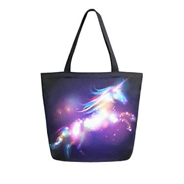 Imagem de Sacola de lona de unicórnio da Naanle, bolsa de ombro grande, bolsa de compras, Galaxy Unicorn, 15.7in (H) x19.7in (L) x 5.1in (W), 1