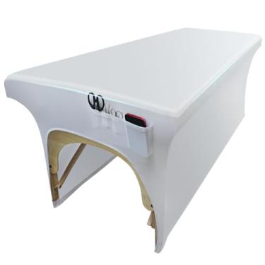 Imagem de Capa de cama branca de couro PU limpável, capa de mesa de massagem impermeável e de alta elasticidade, capa protetora para cama de extensão de cílios/cama de massagem de salão (1,8 m, design de bolso