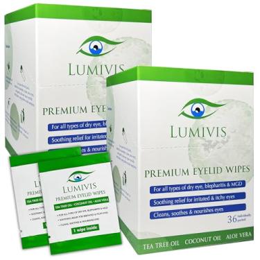 Imagem de Lumivis Toalhetes para pálpebras com óleo de melaleuca – 72 almofadas embaladas individualmente para limpeza diária das pálpebras, remoção de maquiagem e higiene dos cílios – Fórmula natural e