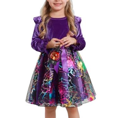 Imagem de Patgoal Toddler Girl Tutu Dresses Kids Velvet Ruffle Long Sleeve Halloween Dress Spider Pumpkin Fall Winter Tulle Dress