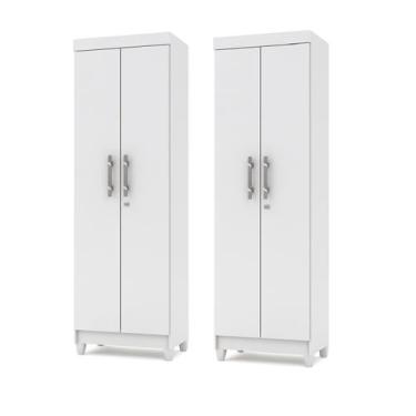 Imagem de Kit 2 Armário Multiuso Sapateira Line 2 Portas e 5 Prateleiras Branco 
