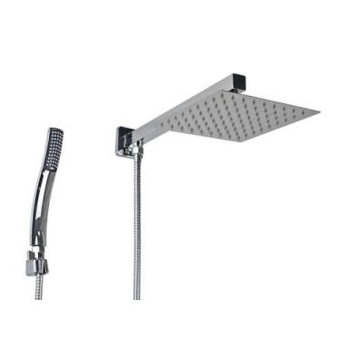 Imagem de Ducha Chuveiro Inox 304 20x20 cm c/ Chuveirinho de Mão ABS com Trava -