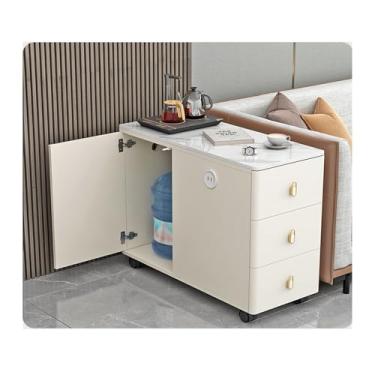 Imagem de Mesa lateral de sofá, aparador de sofá, armário lateral, luz de luxo, mesa de canto de ardósia, sala de estar, mesa lateral simples, armário lateral criativo (branco, 90 x 40 x 60 cm)