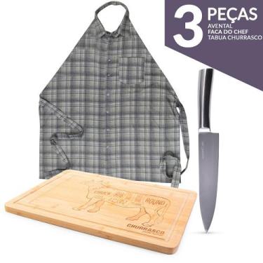 Imagem de Tábua com Faca Profissional inox e Avental para Churrasco Cozinha - Go