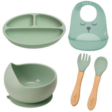 Imagem de Kit Introdução Alimentar Pratinho Bowl Talheres e Babador BPAFree para