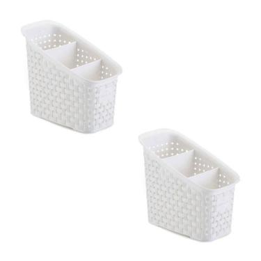 Imagem de Kit 2 Organizador Multiuso Rattan C/ Divisórias Branco - Nitron