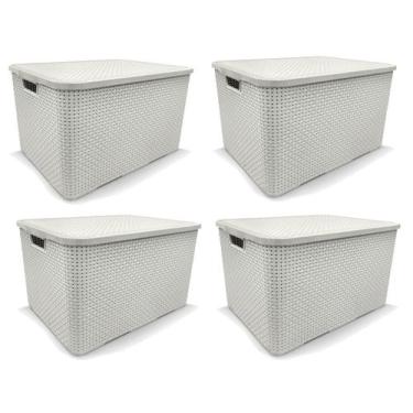 Imagem de Kit 4 Caixas Organizadoras Rattan BRANCA 15 Litros Arqplast