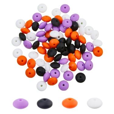 Imagem de DICOSMETIC 80 peças de contas de abaco de Halloween contas de lentilha de silicone a granel branco preto orage roxo silicone solto grânulo espaçador solto para chaveiro fabricação de joias, orifício