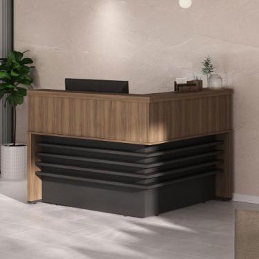 Imagem de Mesa Tamburato Atendimento Nogal/Preto - Artany Móveis, Marrom