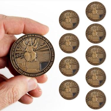Imagem de Easter Resurrection Coin, He is Risen, Bulk Pack of 10, Handout for Church Service, Christ is Alive & Empty Tomb, Jesus Son of God Challenge Coin, Religious Antique Gold-Color Prayer Token Gift