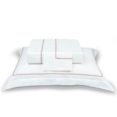 Imagem de Plumasul Jogo de Cama Eterna Catena 100% Algodão Percal 200 Fios Solteiro 3 peças Cor Branco Festone Terracota