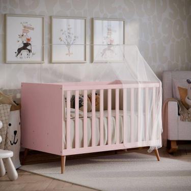 Imagem de Berço Americano Retrô Vira Mini Cama Com Grade Removível Rosa