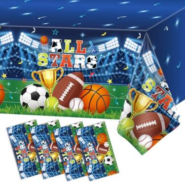 Imagem de Pacote com 4 toalhas de mesa esportivas, decorações de festa, tema esportivo, festa de aniversário, futebol, basquete, beisebol, capas de mesa para meninos, todas as estrelas, esportes, artigos para