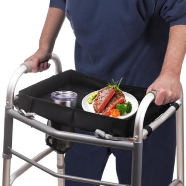 Imagem de Goshme Bandeja de andador com suporte de copo para idosos, organizador universal de cesta de andador, acessórios para andadores dobráveis, bandeja de jantar leve para idosos, armazenamento de