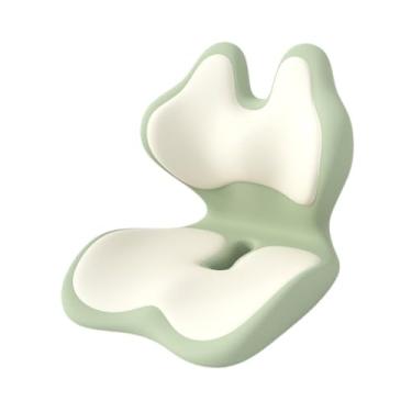 Imagem de harayaa Almofada de apoio para cadeira de escritório, encosto ergonômico e respirável, almofada para assento e costas para ficar sentado por muito tempo em, Bege Verde