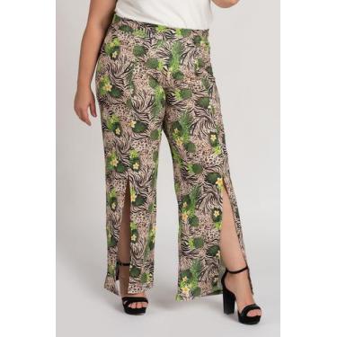 Imagem de Calça Feminina Plus Size Estampada  Tecido Confort Cós Elástico Fenda 