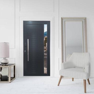 Imagem de Porta Pivotante de Alumínio 210 x 100cm com Visor e Fechadura Digital Linha 30 Direita Preto