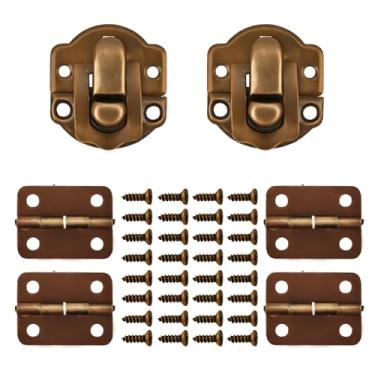 Imagem de NICENEEDED Conjunto de travas e dobradiças de bronze antigo, dobradiças estilo vintage retrô e trava de ferrolho com parafuso combinando para artesanato faça você mesmo, caixa de joias de madeira