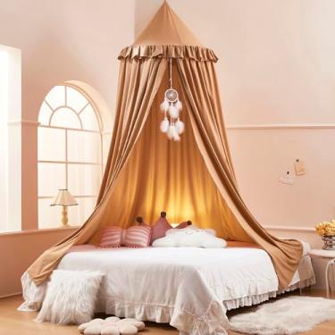 Imagem de Akiky Dossel de cama infantil para berço e solteiro com babados, apanhador de sonhos, decoração de quarto de bebê de princesa, decoração de quarto de bebê, cúpula redonda, cortinas para barraca