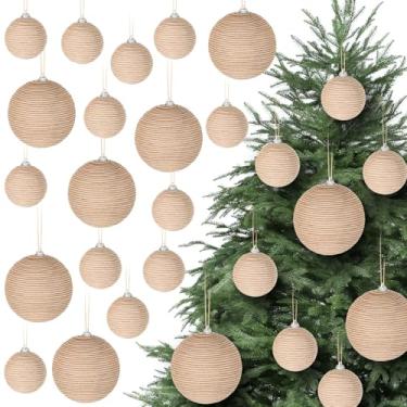 Imagem de 24 peças de enfeites de bola de Natal marrom decoração boho corda de juta de fazenda bolas penduradas de serapilheira ornamentos rústicos neutros para decoração de lareira de árvore de Natal