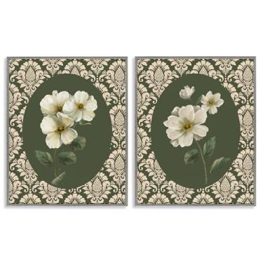 Imagem de Stupell Industries Fancy Lace White Florals 2 peças cinza emoldurado conjunto de arte giclée, design por Nan, 20 x 16