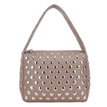 Imagem de JQAliMOVV Bolsa de ombro feminina Y2K preta bolsa punk outono bolsa de couro bolsa de mão, Caqui, Small