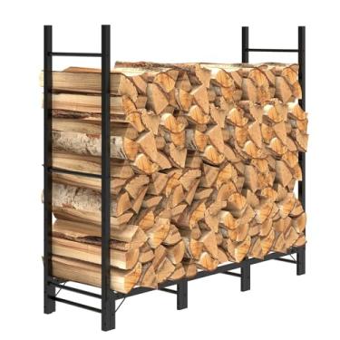 Imagem de C-Hopetree Suporte de lenha de 1,8 m para ambientes externos, suporte de madeira ajustável para lareira, organizador de empilhamento de madeira resistente, preto