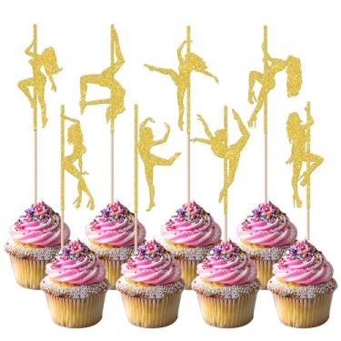 Imagem de 24 Pack Pole Dance Girl Cupcake Toppers Glitter Pole Dancing Cupcake Picks Dancers Cake Decorations for Bachelorette Wedding Bridal Shower Birthday Party Supplies Gold