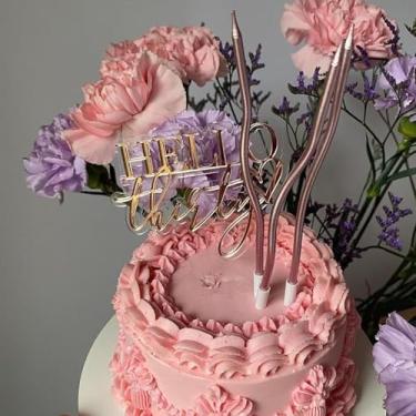 Imagem de Topo de bolo Hello Thirty, camada dupla de acrílico dourado transparente feliz 30º aniversário 30º aniversário de casamento aniversário bolo charme suprimentos de festa