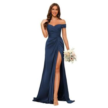 Imagem de Vestido de dama de honra Dessiny azul marinho Satin Mermaid US14
